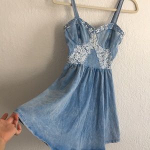 TOPSHOP sky blue white lace dress US 8 dots like a small